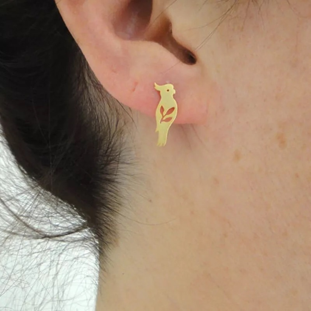 🎉 New Gold Plated Parrot Stud Earrings